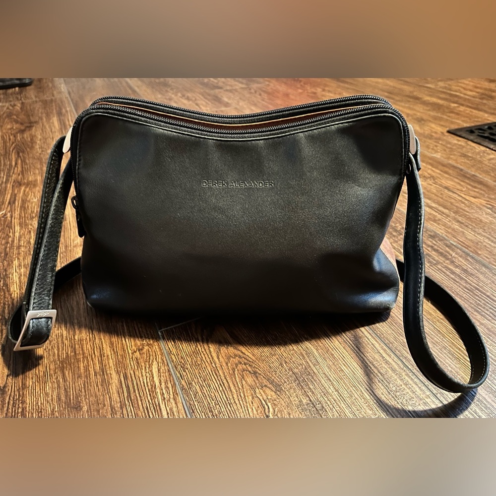 Derek Alexander leather shoulder bag/crossbody.  Black. Adjustable strap.
